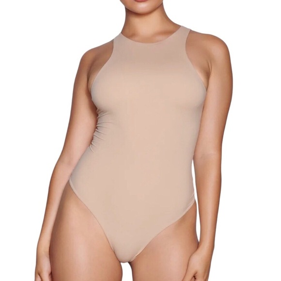 Skims Fits Everybody High Neck Bodysuit Clay Size XL Thong Back Classic - Picture 3 of 7